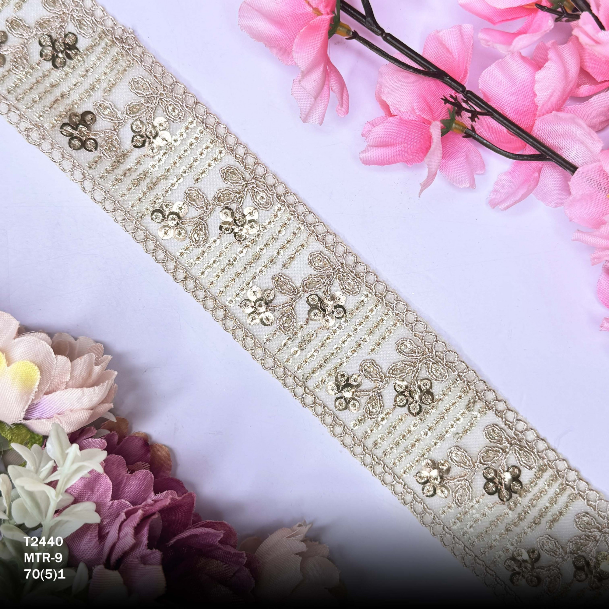 Pearl Copper Gold Embroidery Lace Trim for Saree Garments