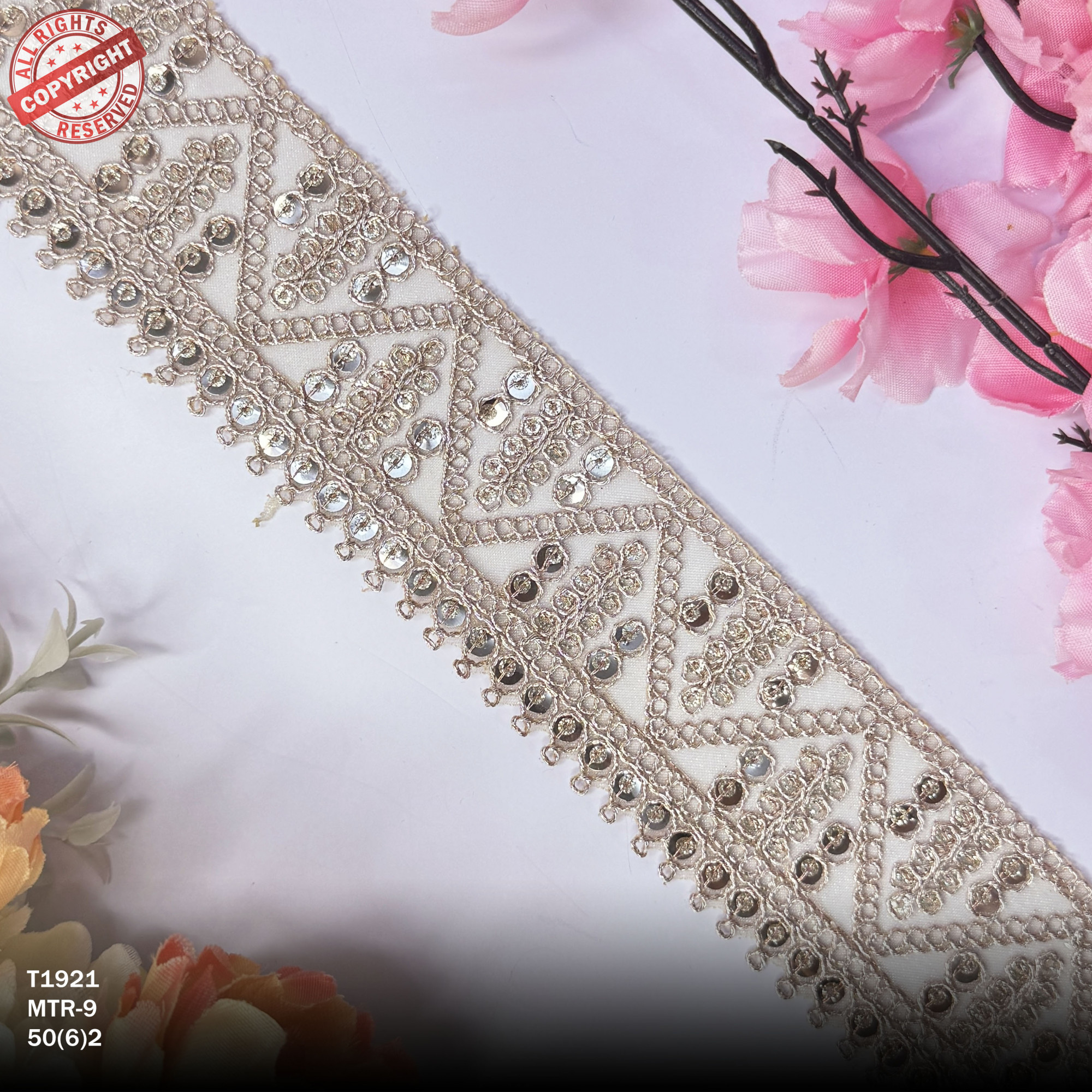 Designer Copper Gold Embroidery Lace Trim for Saree Garments