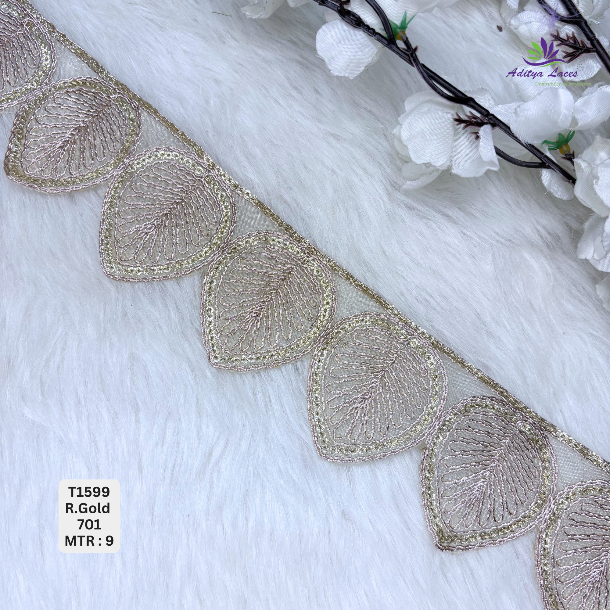 Designer Sequence Lace Scalloped Leaf Motif Border for Sarees Bridal Wear Large Teardrop Sequin Trim