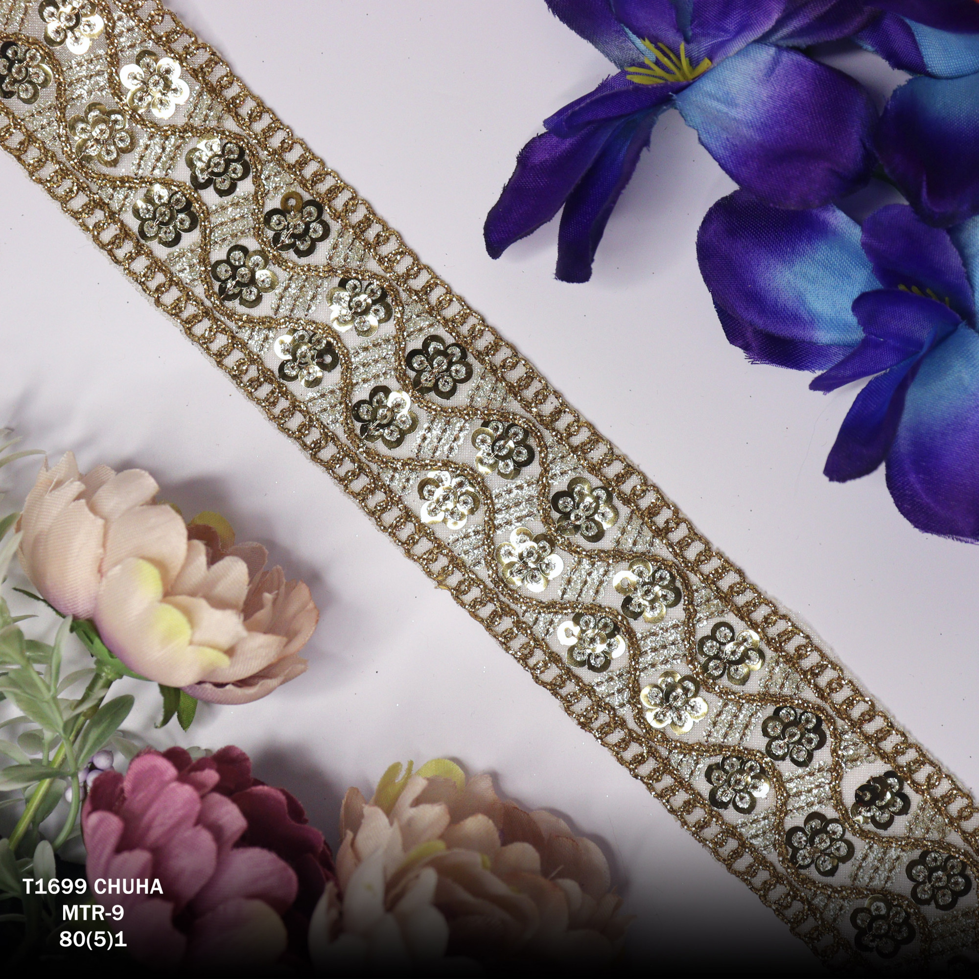 Fancy Copper Gold Embroidery Lace Trim for Saree Garments