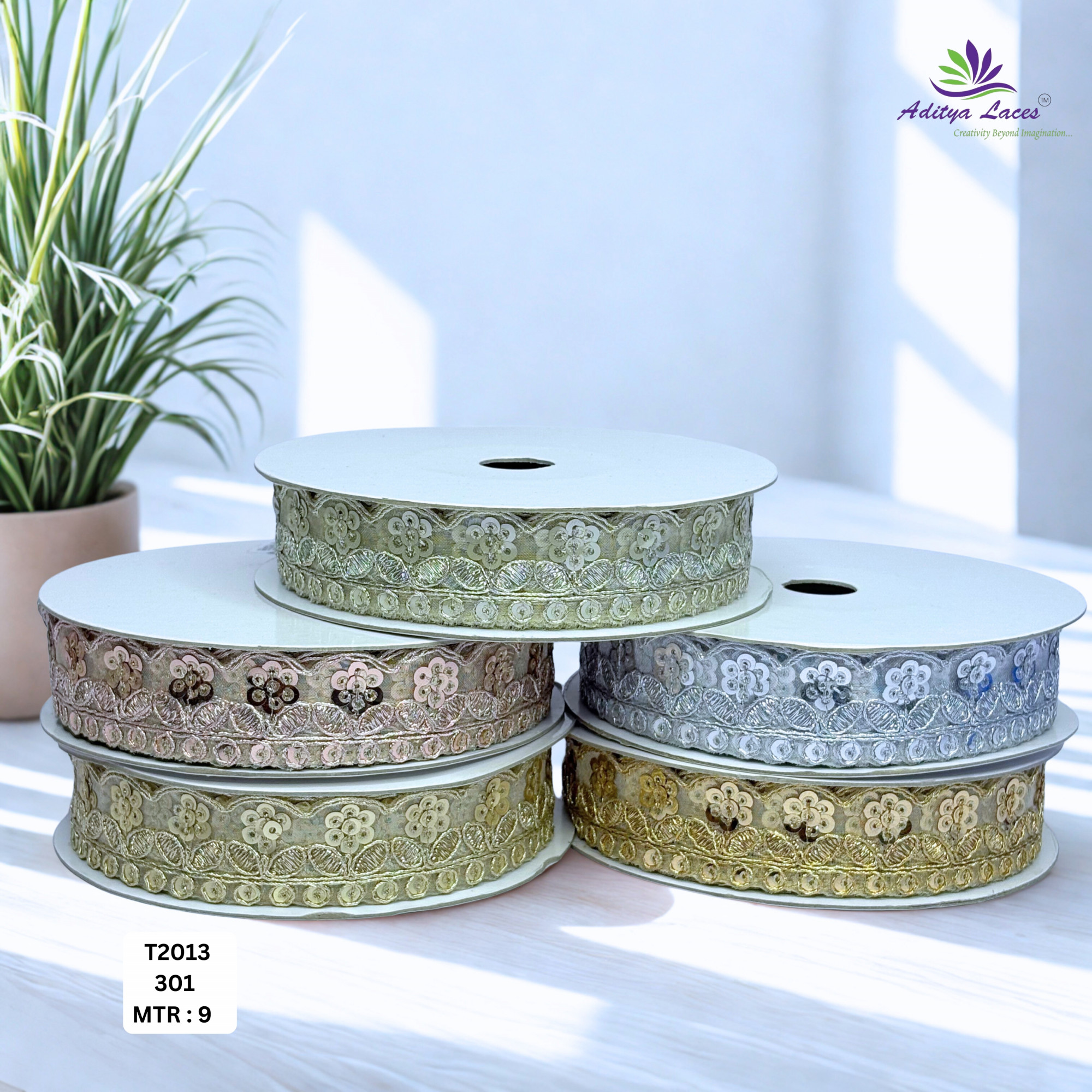Elegant Tissue Lace Border with Sequins Work for Saree Bridal Wear