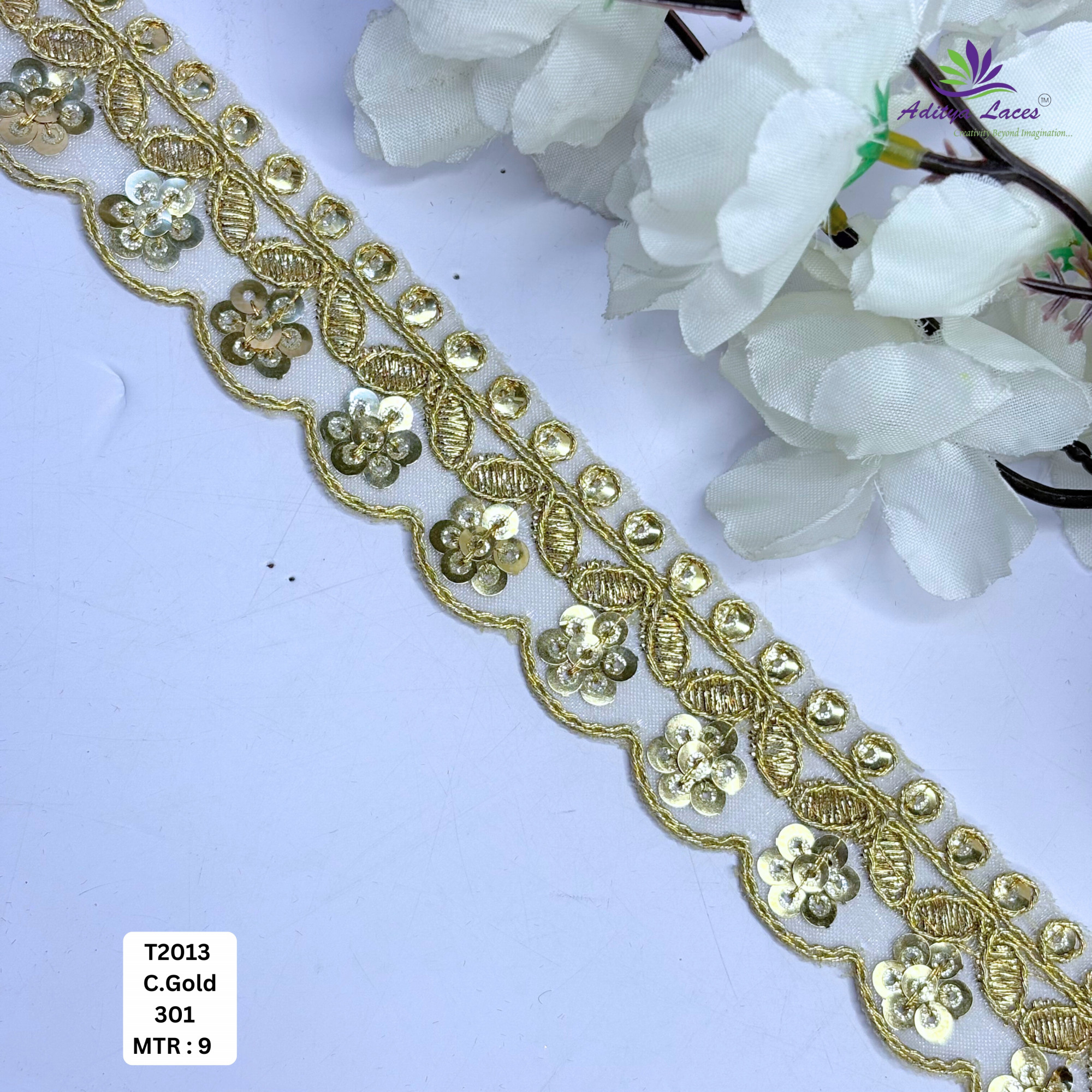 Elegant Tissue Lace Border with Sequins Work for Saree Bridal Wear