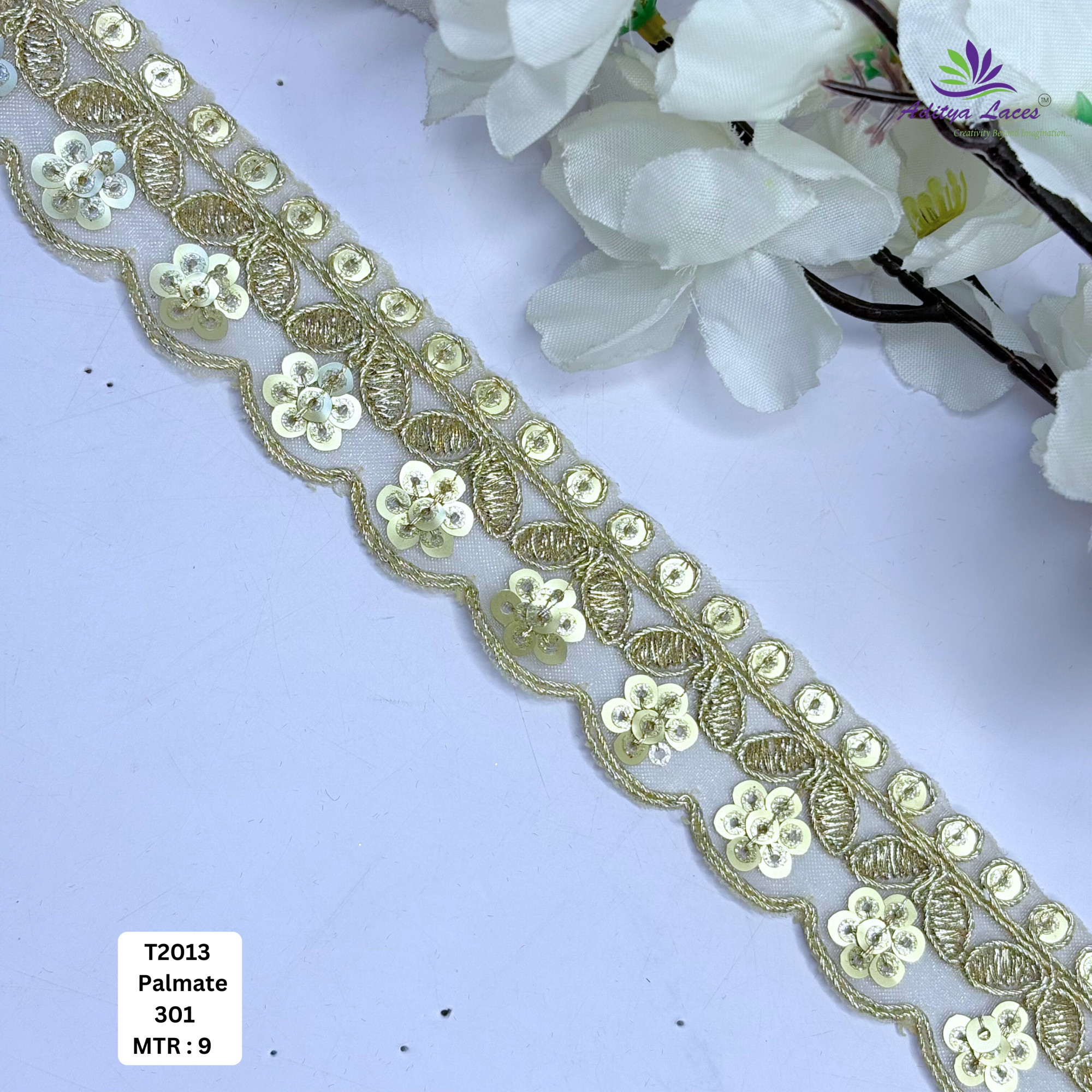 Elegant Tissue Lace Border with Sequins Work for Saree Bridal Wear