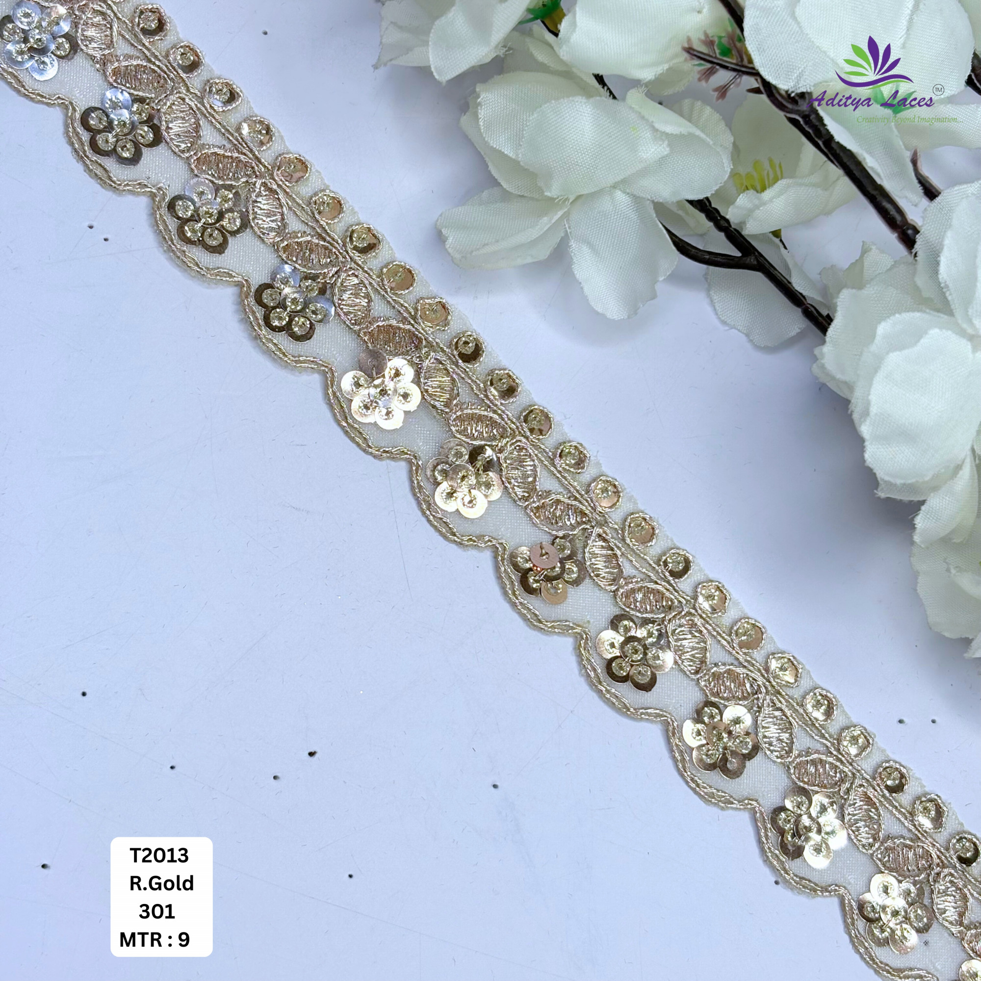 Elegant Tissue Lace Border with Sequins Work for Saree Bridal Wear