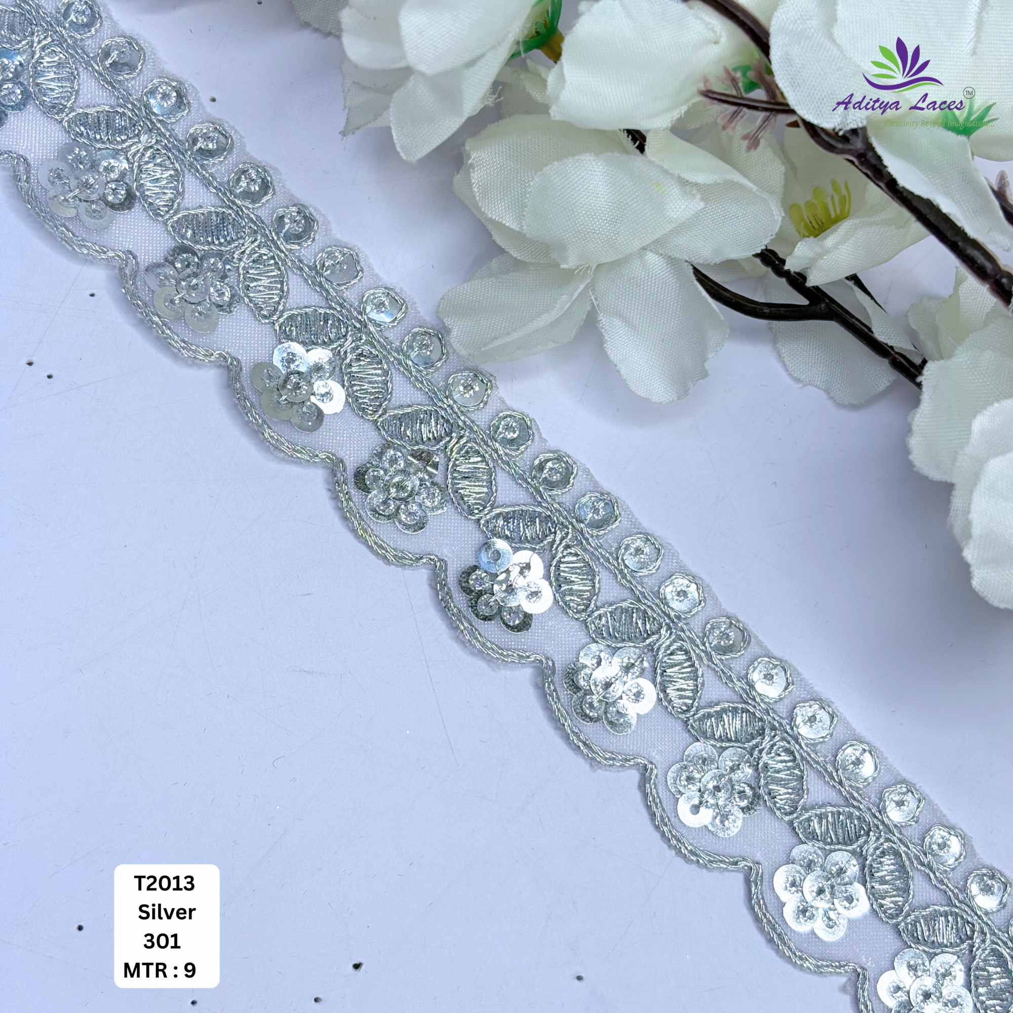 Elegant Tissue Lace Border with Sequins Work for Saree Bridal Wear