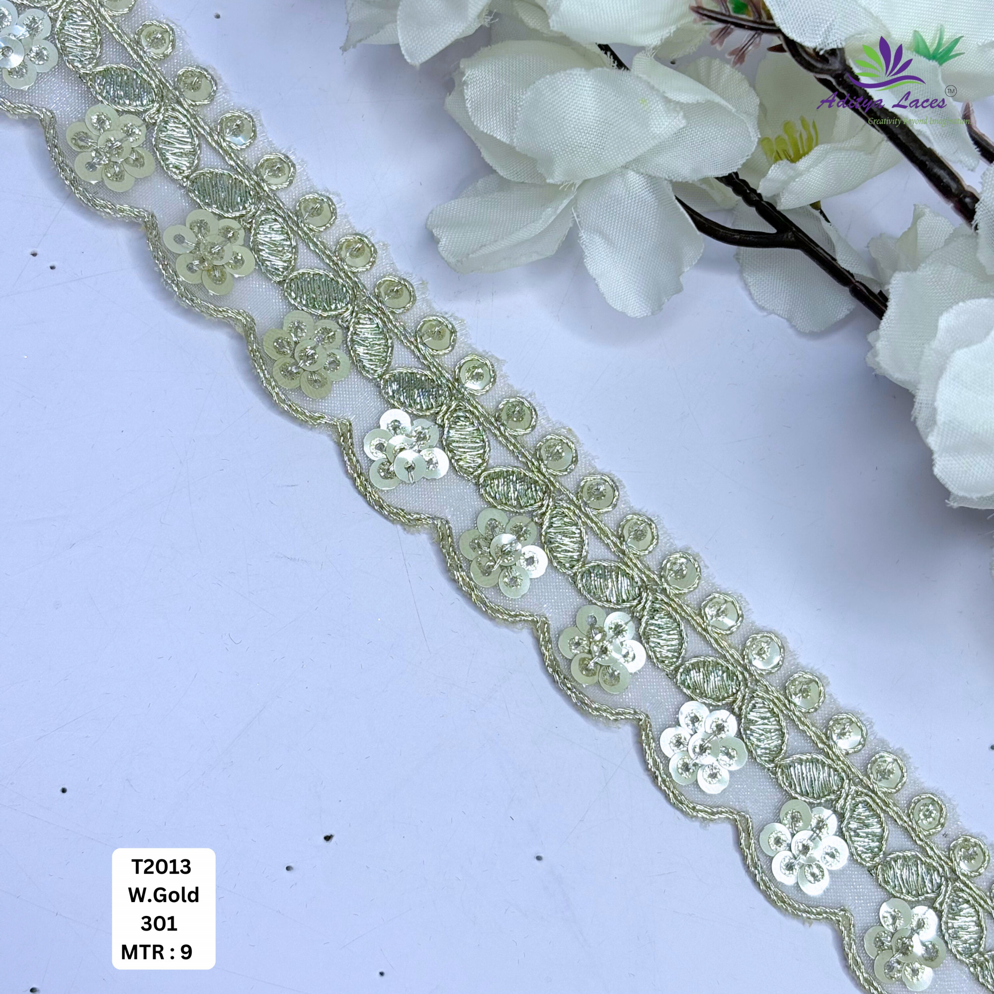Elegant Tissue Lace Border with Sequins Work for Saree Bridal Wear