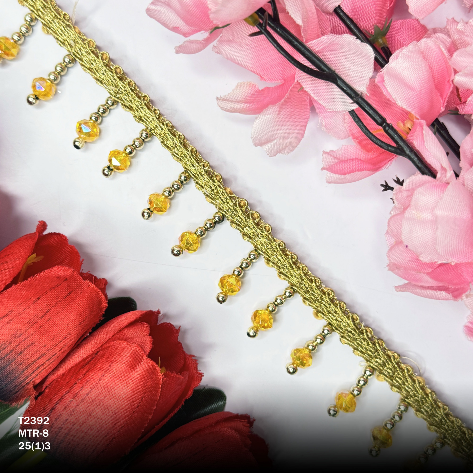 Handcrafted Gold Pearl Moti Lace Trim