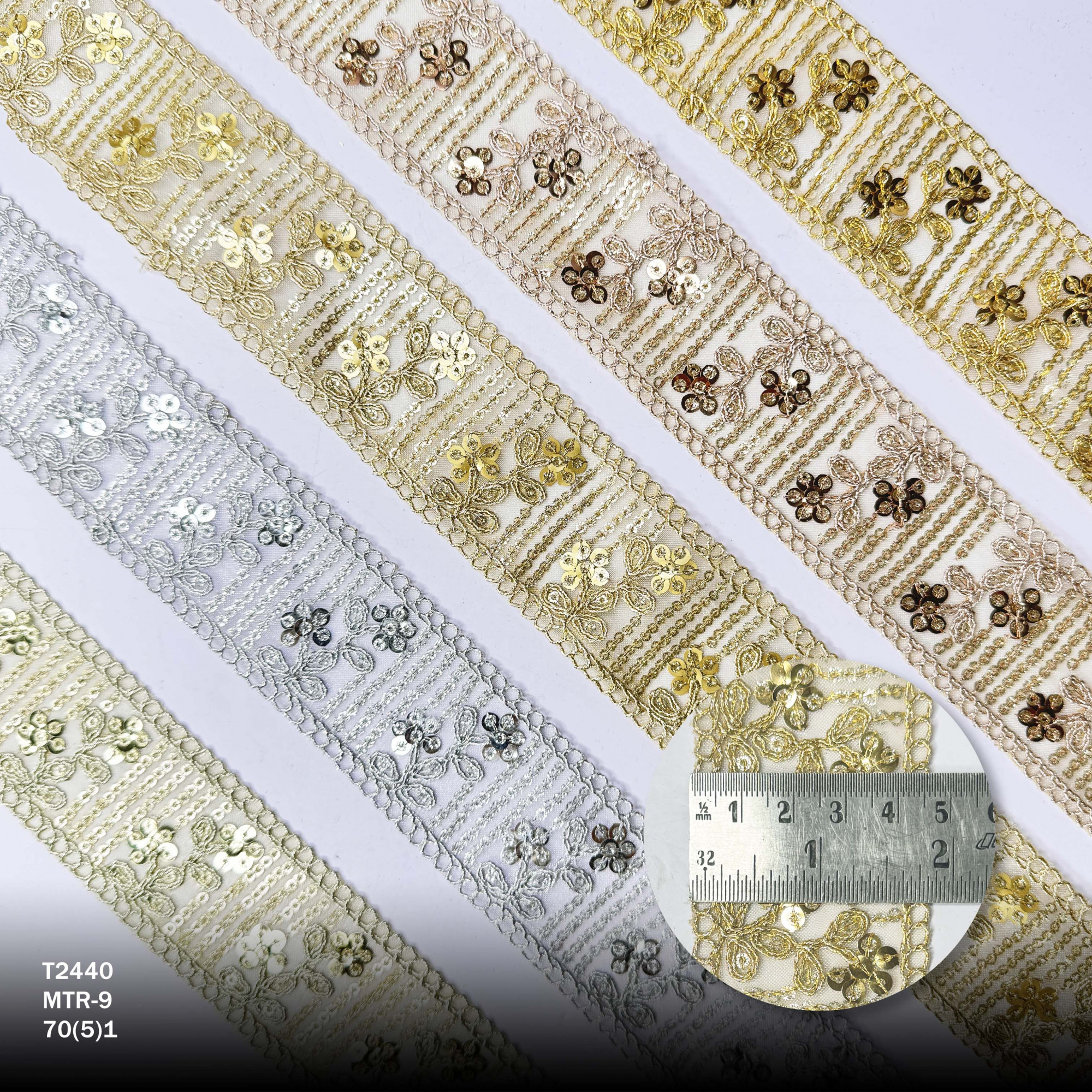 Pearl Copper Gold Embroidery Lace Trim for Saree Garments