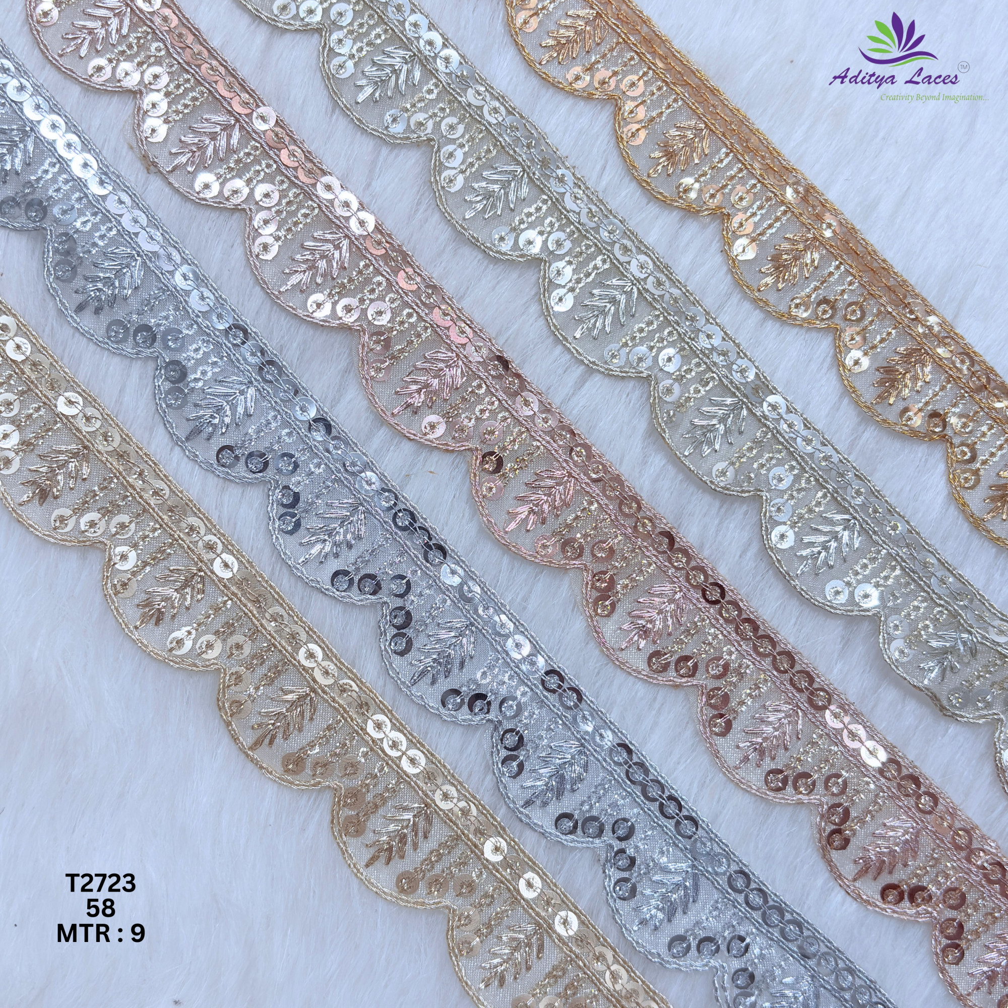 Designer Tissue Scalloped Sequin Lace Border for Sarees Bridal Wear Leaf Embroidery Ethnic Fashion Trim