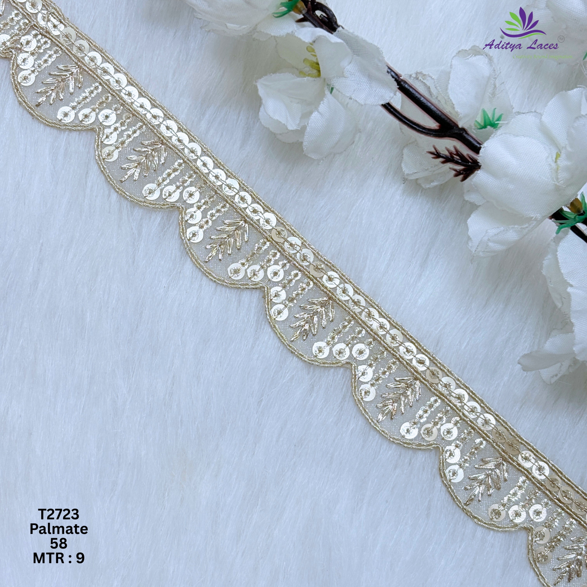Designer Tissue Scalloped Sequin Lace Border for Sarees Bridal Wear Leaf Embroidery Ethnic Fashion Trim