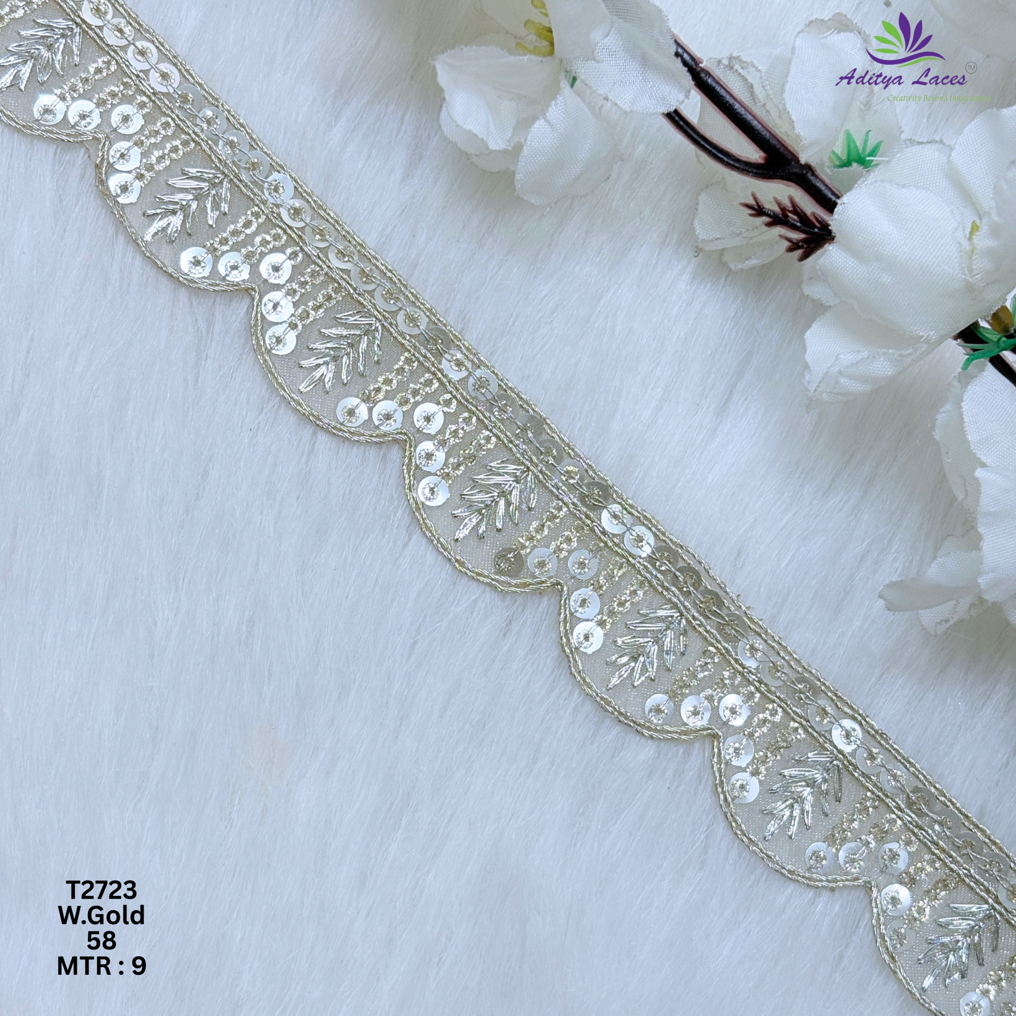 Designer Tissue Scalloped Sequin Lace Border for Sarees Bridal Wear Leaf Embroidery Ethnic Fashion Trim