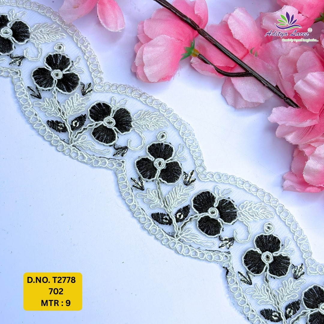 Traditional Embroidered Net Lace Border for Saree Bridal Wear