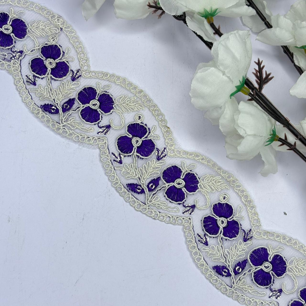 Traditional Embroidered Net Lace Border for Saree Bridal Wear