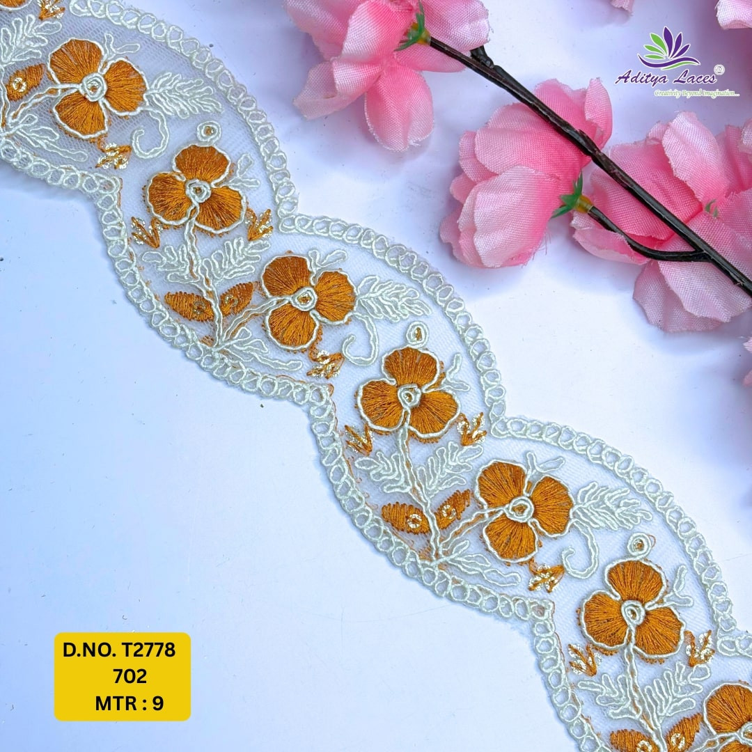 Traditional Embroidered Net Lace Border for Saree Bridal Wear