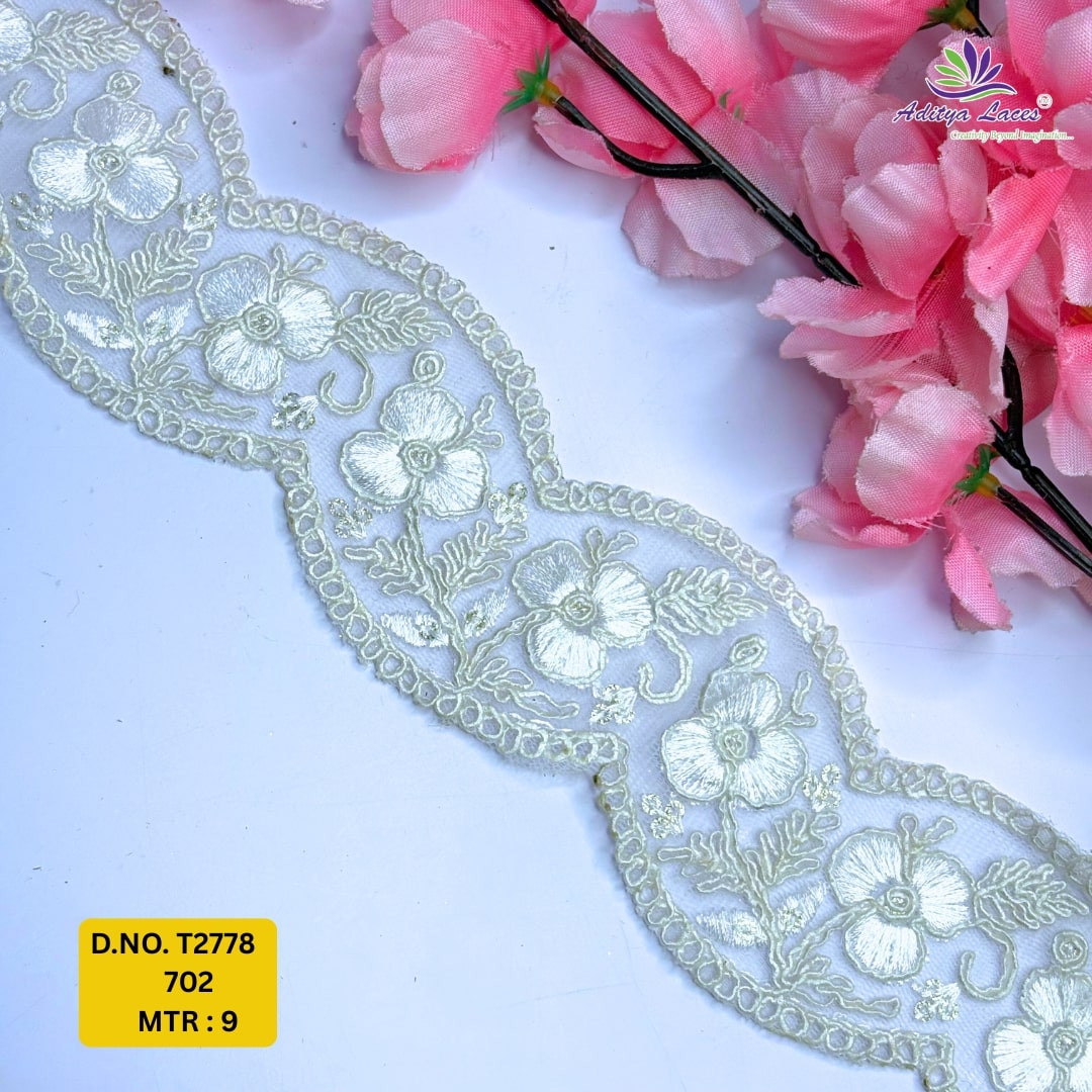 Traditional Embroidered Net Lace Border for Saree Bridal Wear