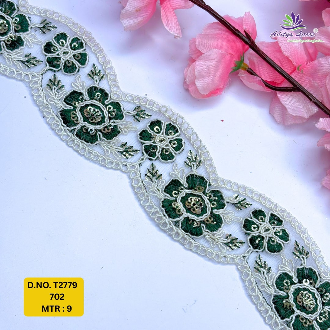 Decorative Embroidered Net Lace Border for Saree Bridal Wear