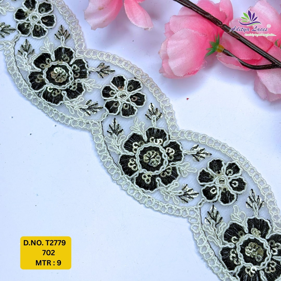 Decorative Embroidered Net Lace Border for Saree Bridal Wear