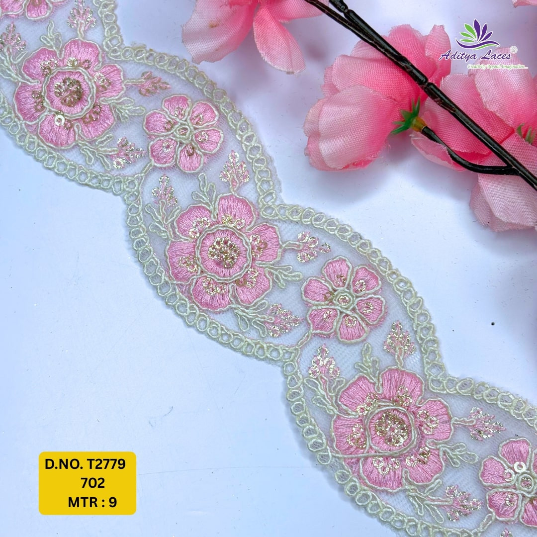 Decorative Embroidered Net Lace Border for Saree Bridal Wear