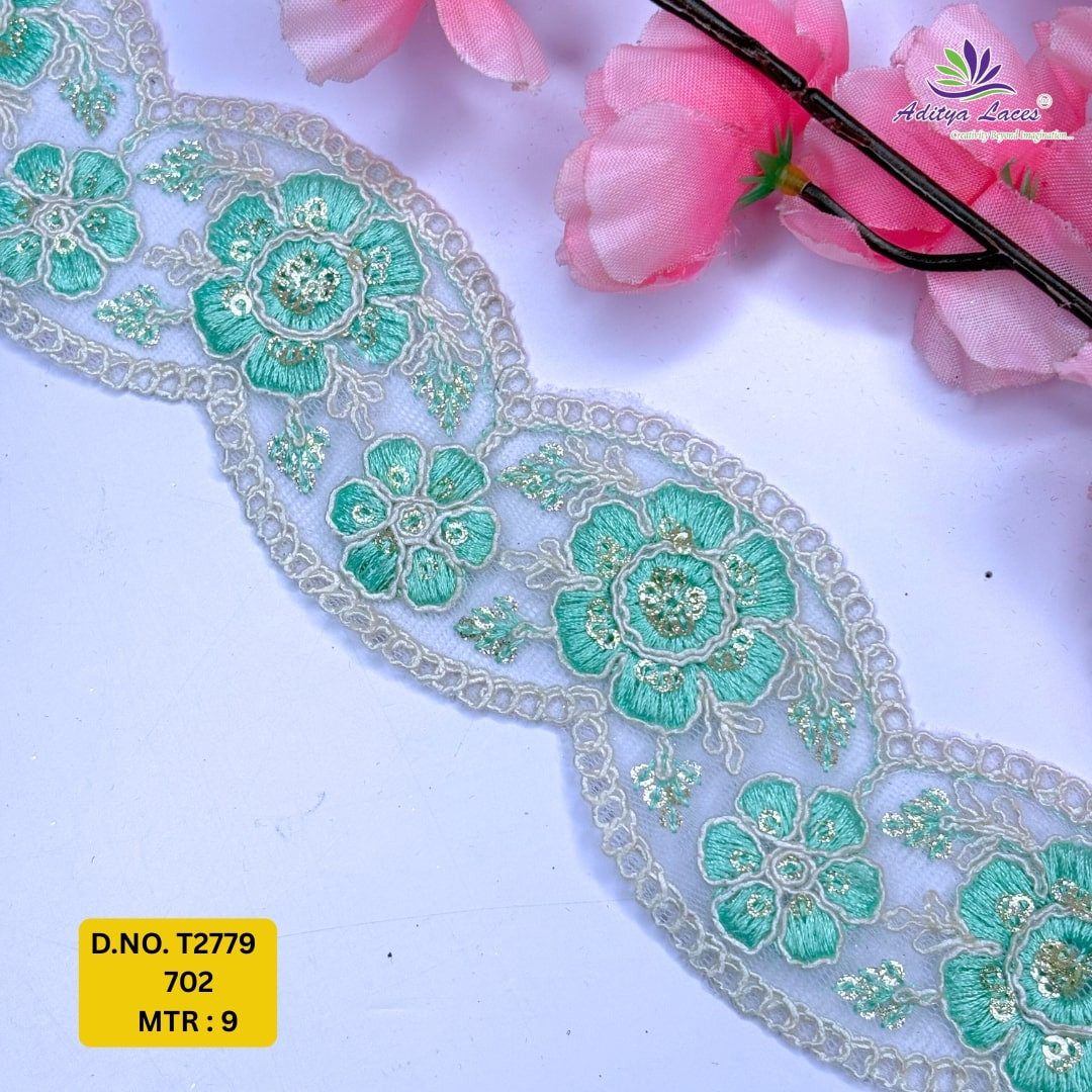 Decorative Embroidered Net Lace Border for Saree Bridal Wear