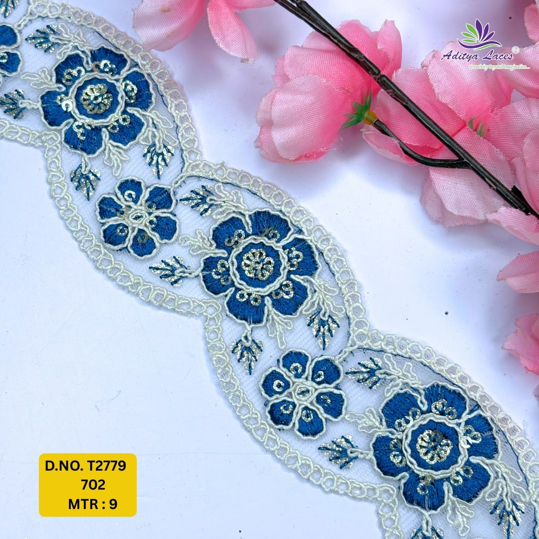 Decorative Embroidered Net Lace Border for Saree Bridal Wear