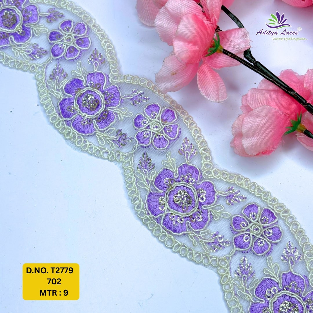 Decorative Embroidered Net Lace Border for Saree Bridal Wear
