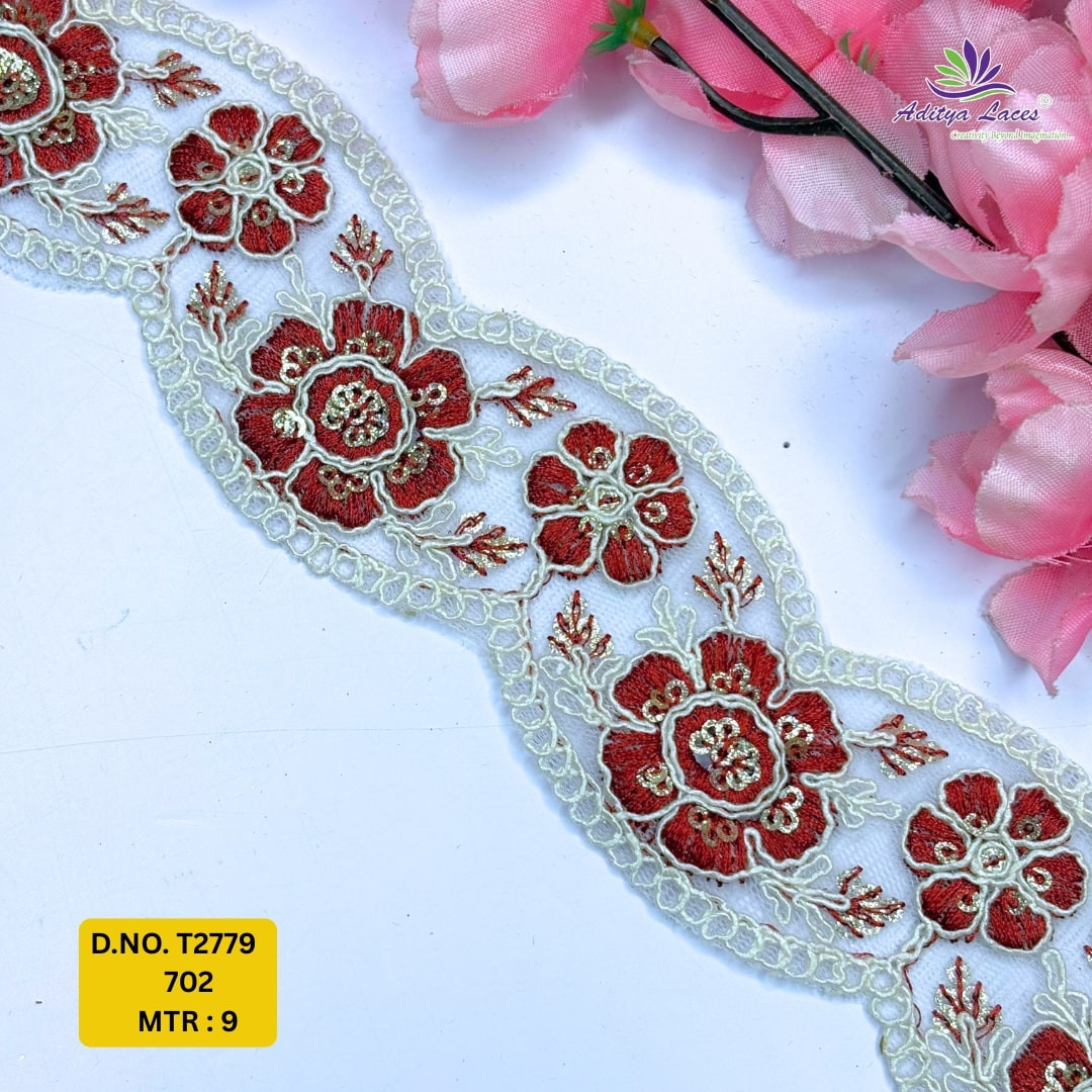 Decorative Embroidered Net Lace Border for Saree Bridal Wear