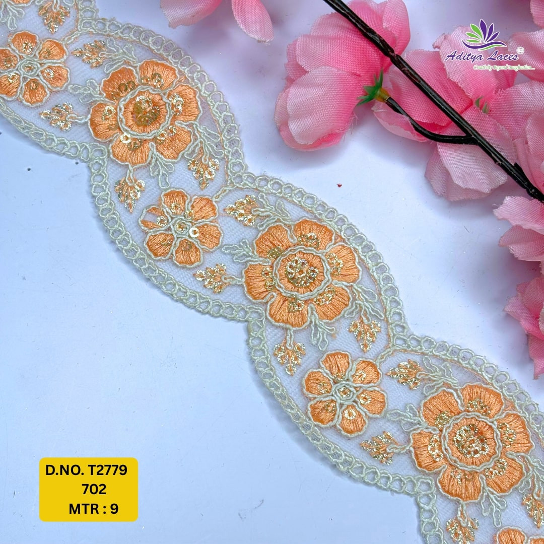 Decorative Embroidered Net Lace Border for Saree Bridal Wear