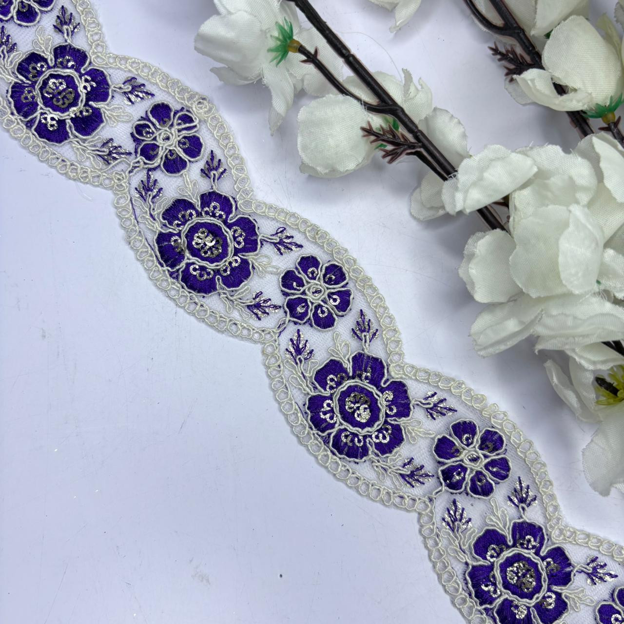 Decorative Embroidered Net Lace Border for Saree Bridal Wear