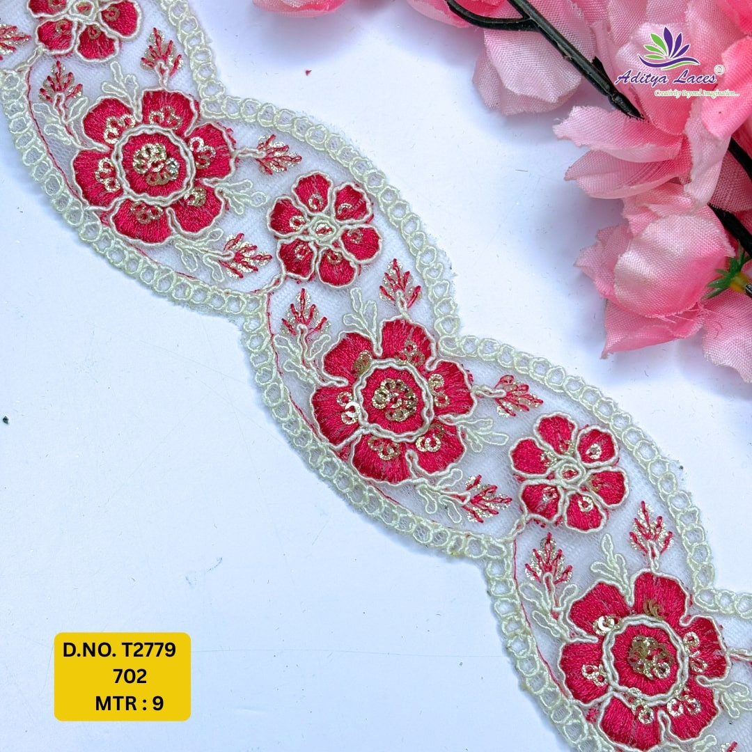 Decorative Embroidered Net Lace Border for Saree Bridal Wear