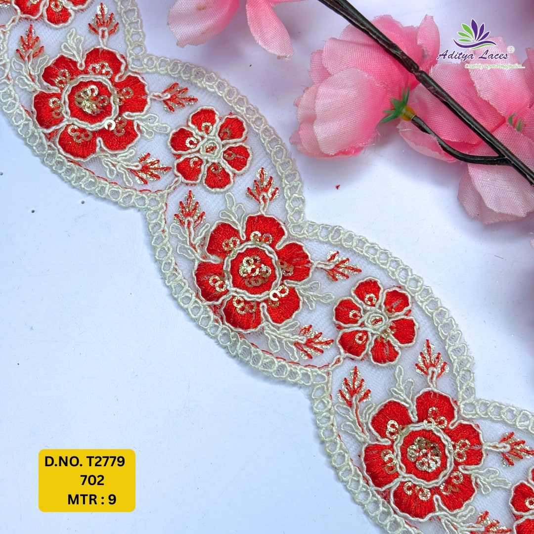 Decorative Embroidered Net Lace Border for Saree Bridal Wear