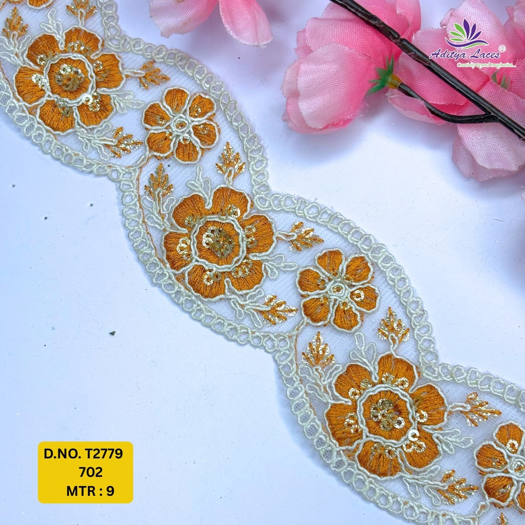Decorative Embroidered Net Lace Border for Saree Bridal Wear