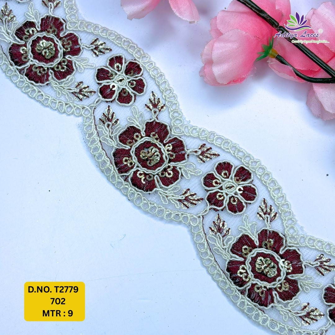 Decorative Embroidered Net Lace Border for Saree Bridal Wear