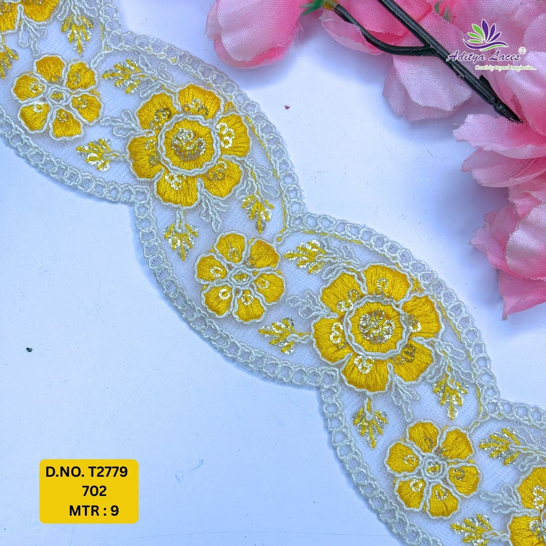 Decorative Embroidered Net Lace Border for Saree Bridal Wear