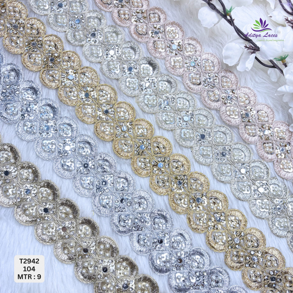 Image of Decorative Tissue Handwork Lace Border for Saree, Bridal & Ethnic Wear