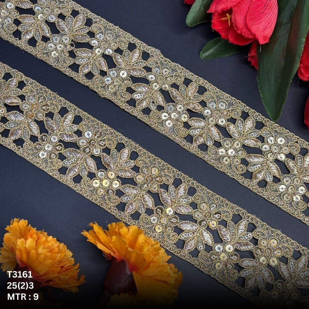 Ethnic Tissue Lace Border with Sequins Work for Saree Bridal Wear