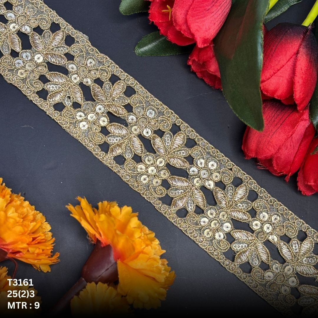Ethnic Tissue Lace Border with Sequins Work for Saree Bridal Wear