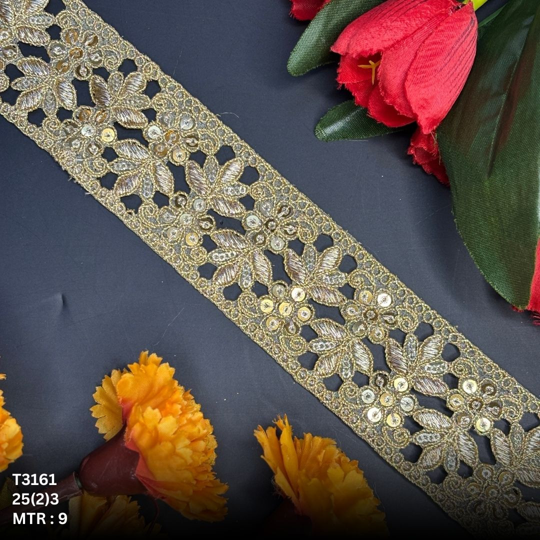 Ethnic Tissue Lace Border with Sequins Work for Saree Bridal Wear