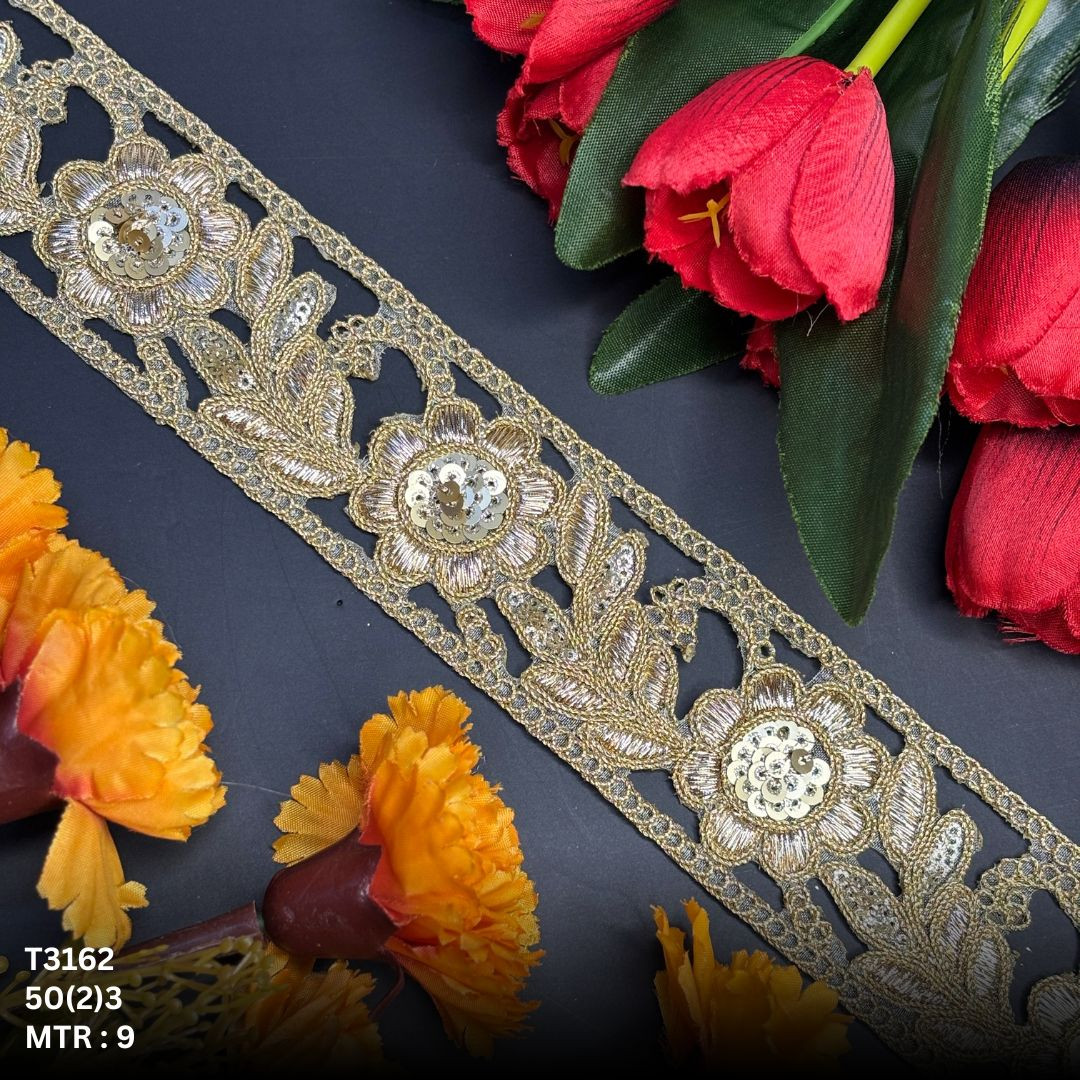 Luxury Tissue Lace Border with Sequins Work for Saree Bridal Wear
