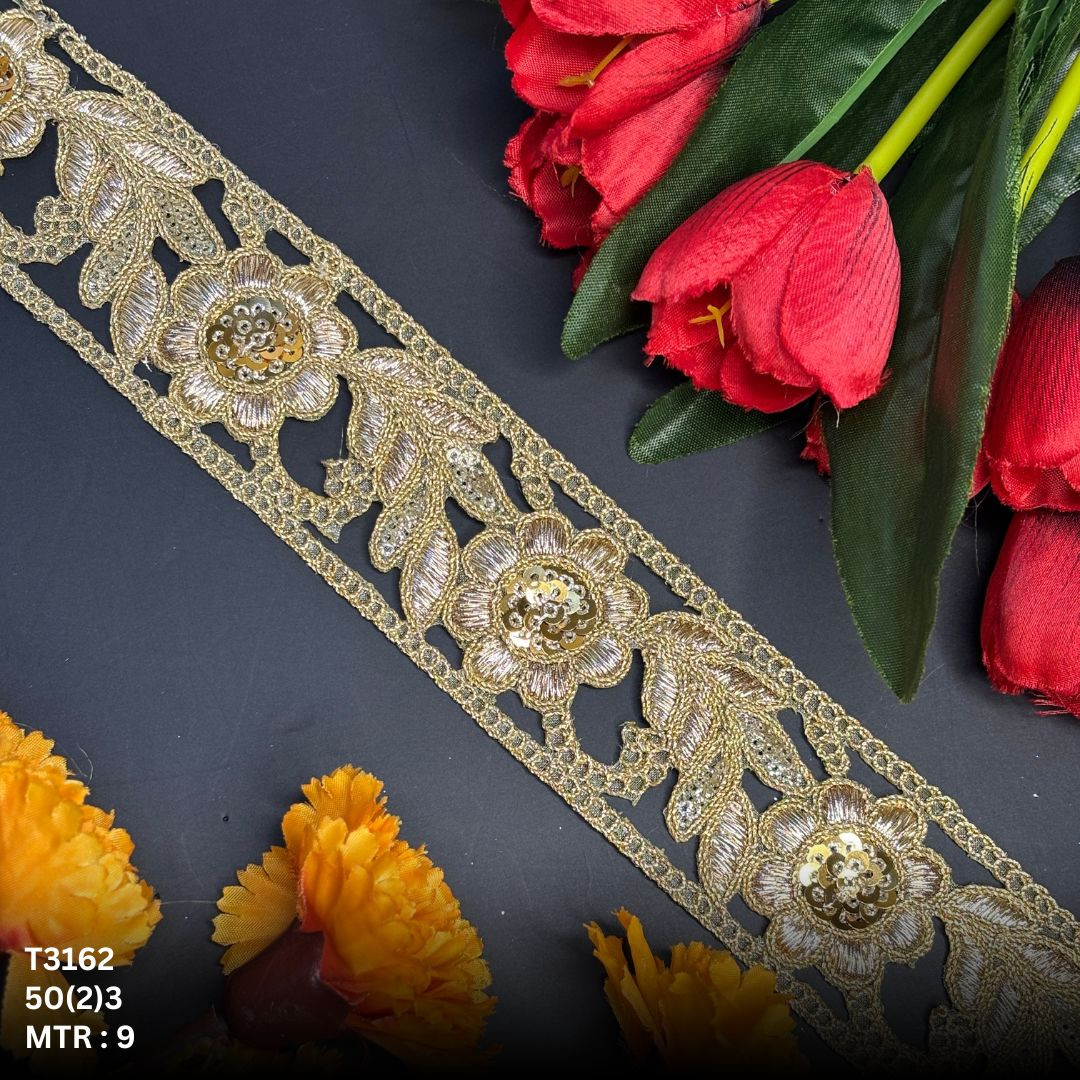 Luxury Tissue Lace Border with Sequins Work for Saree Bridal Wear