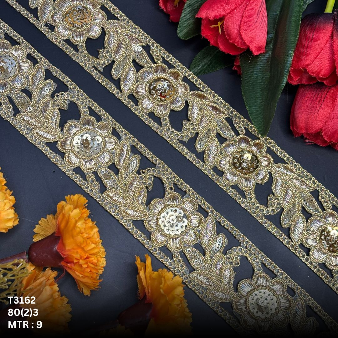 Luxury Tissue Lace Border with Sequins Work for Saree Bridal Wear