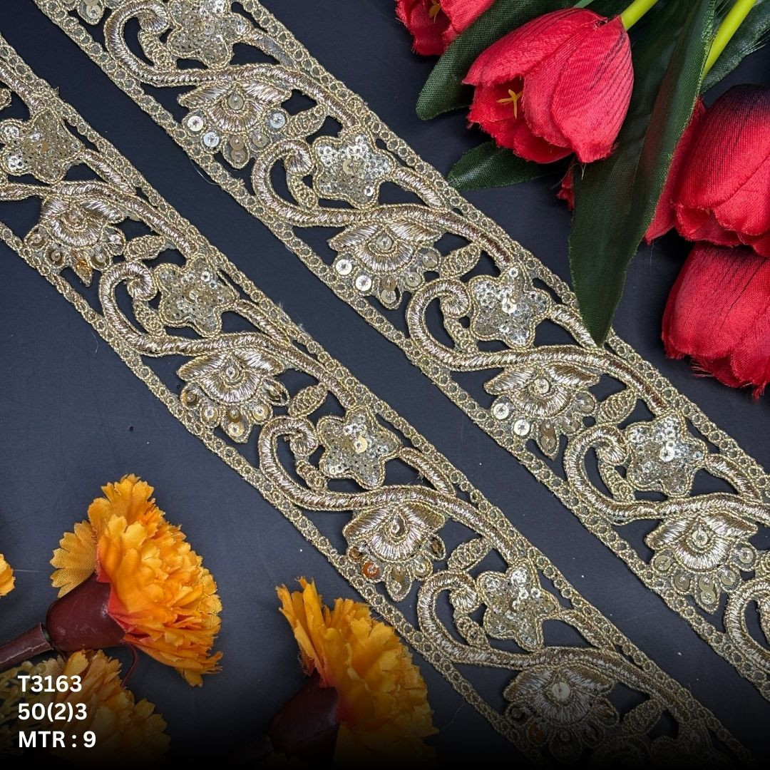 Ethnic Tissue Lace Border with Sequins Work for Saree Bridal Wear