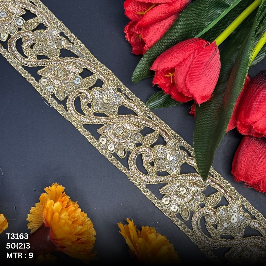 Ethnic Tissue Lace Border with Sequins Work for Saree Bridal Wear