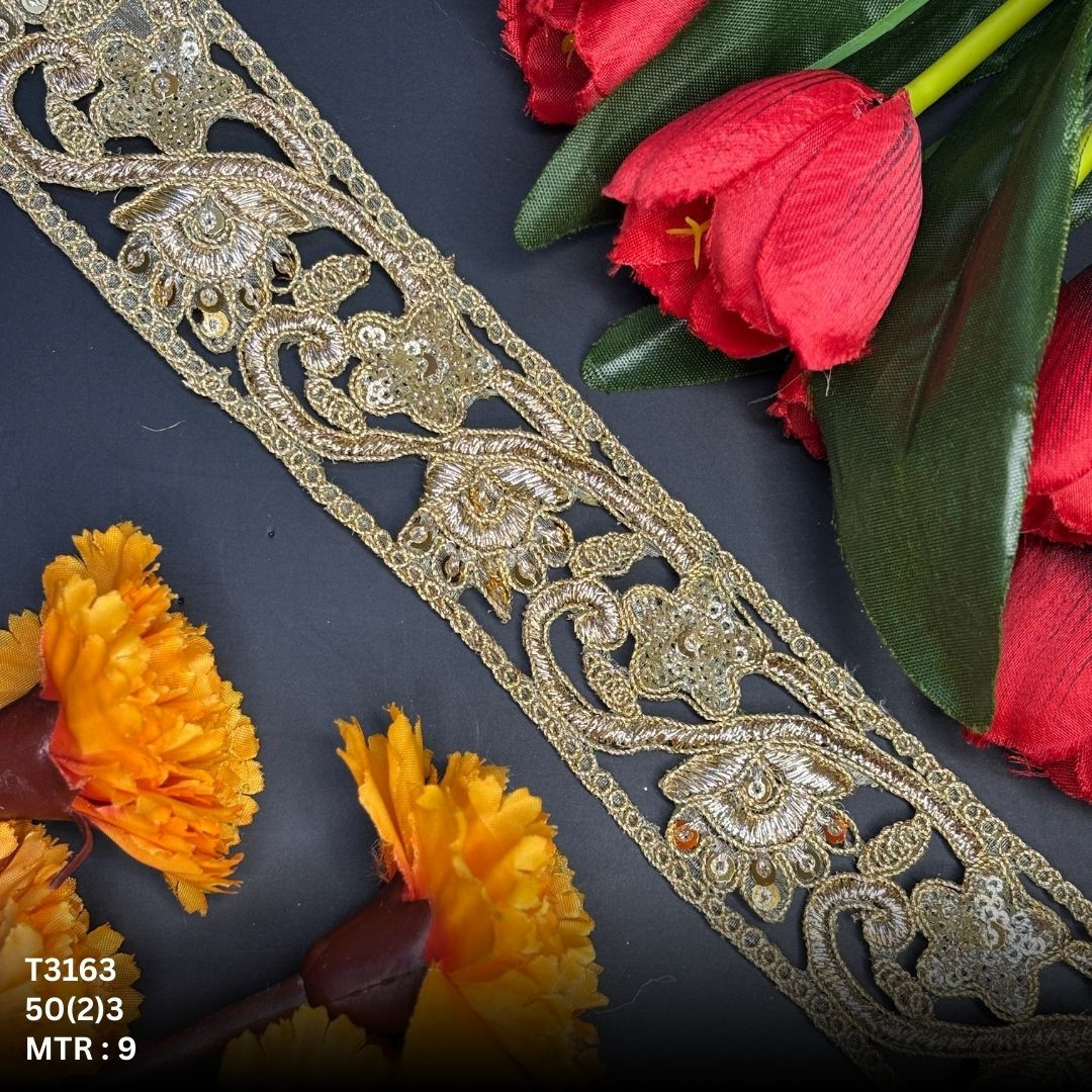 Ethnic Tissue Lace Border with Sequins Work for Saree Bridal Wear