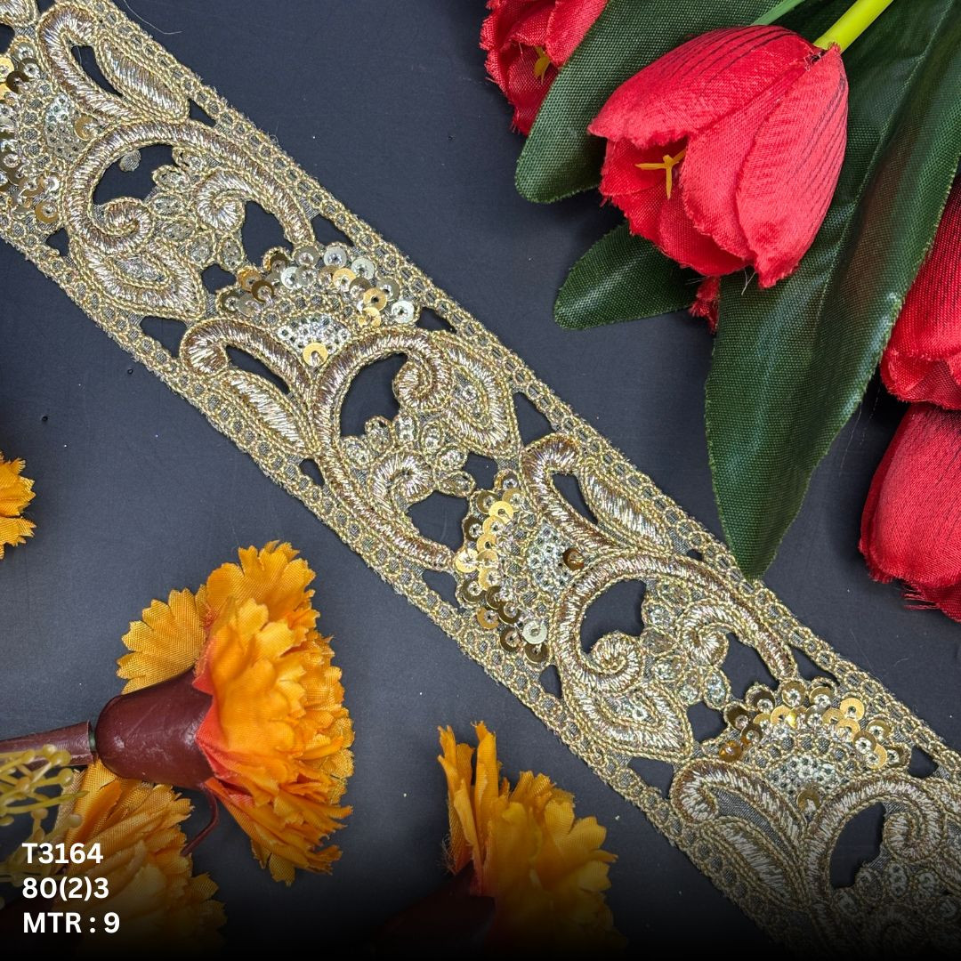 Classic Tissue Lace Border with Sequins Work for Saree Bridal Wear