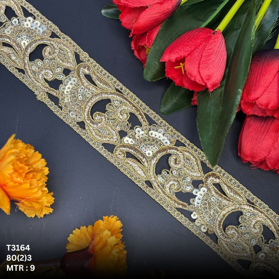 Classic Tissue Lace Border with Sequins Work for Saree Bridal Wear