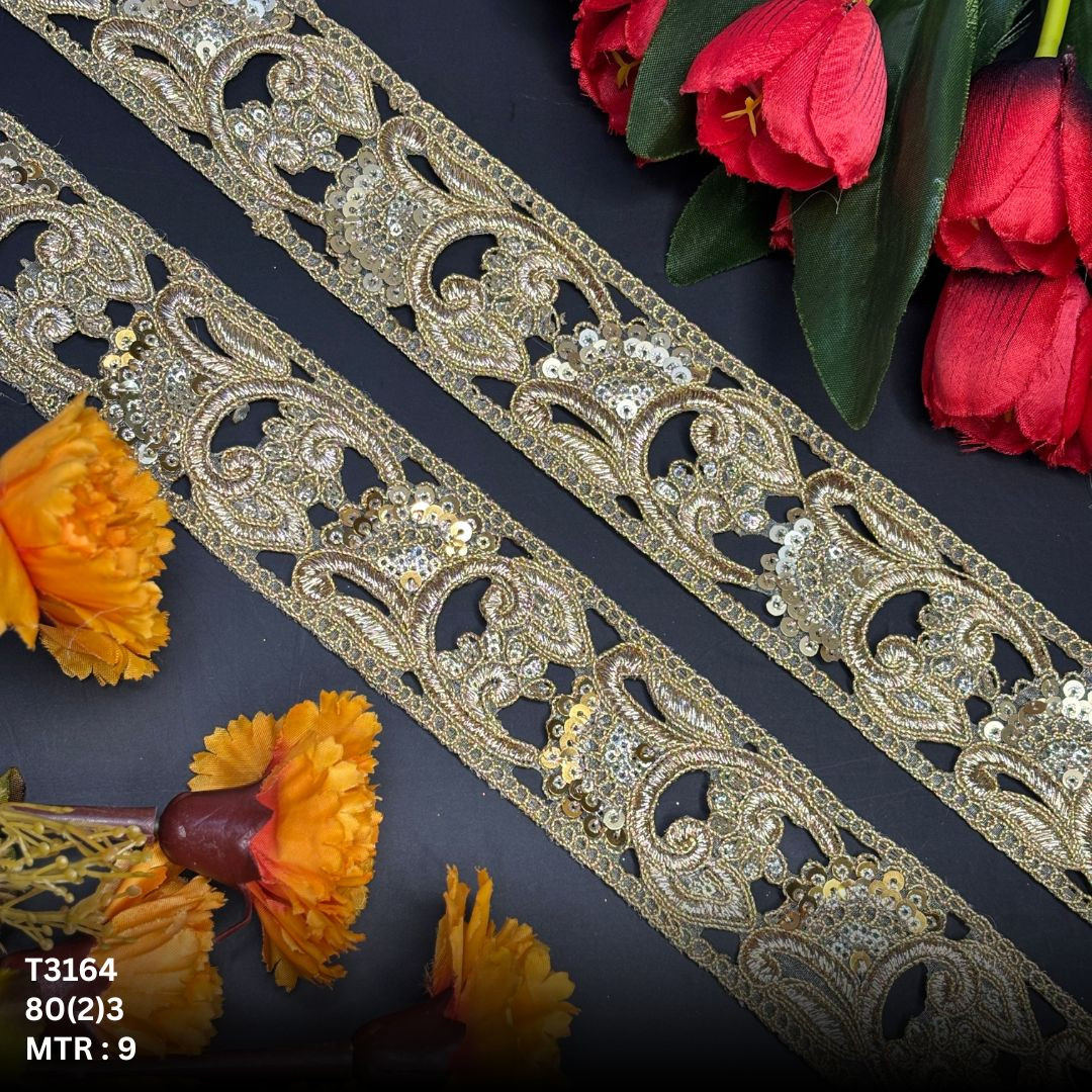 Classic Tissue Lace Border with Sequins Work for Saree Bridal Wear