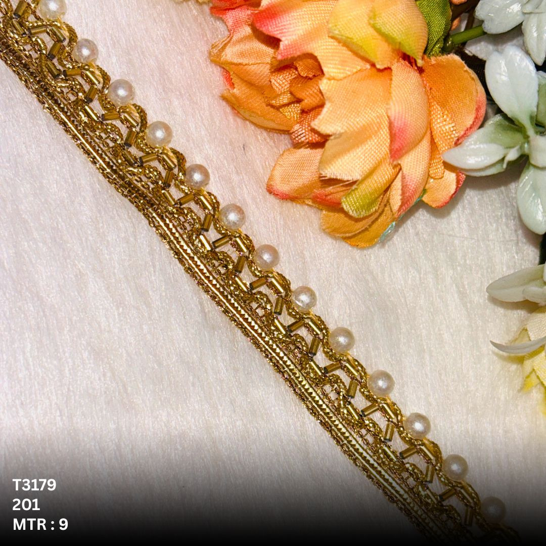 Handcrafted Gold Pearl Moti Lace Trim