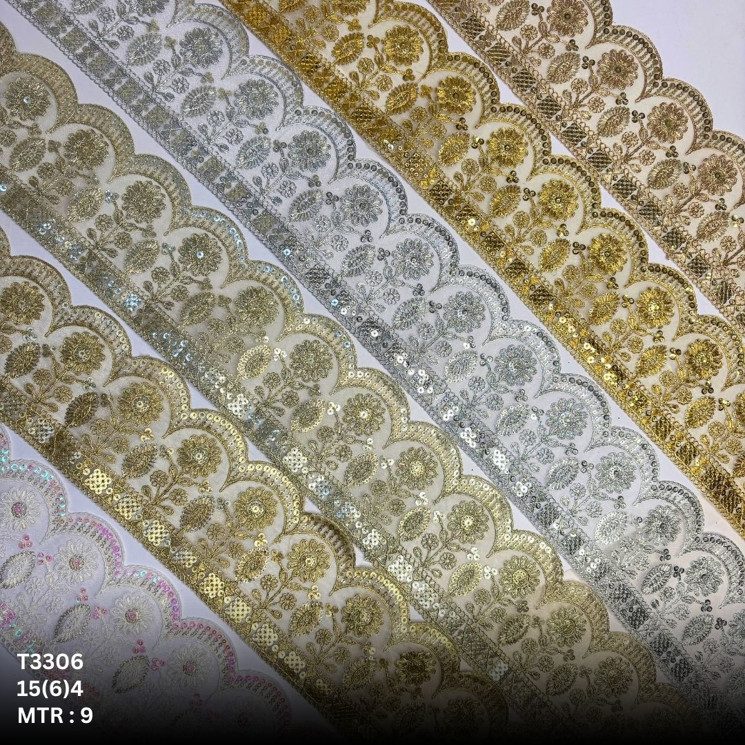 Bridal Tissue Lace Border with Sequins Work for Saree Bridal Wear