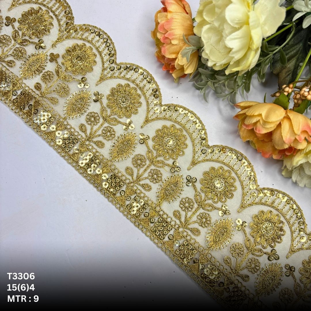 Bridal Tissue Lace Border with Sequins Work for Saree Bridal Wear