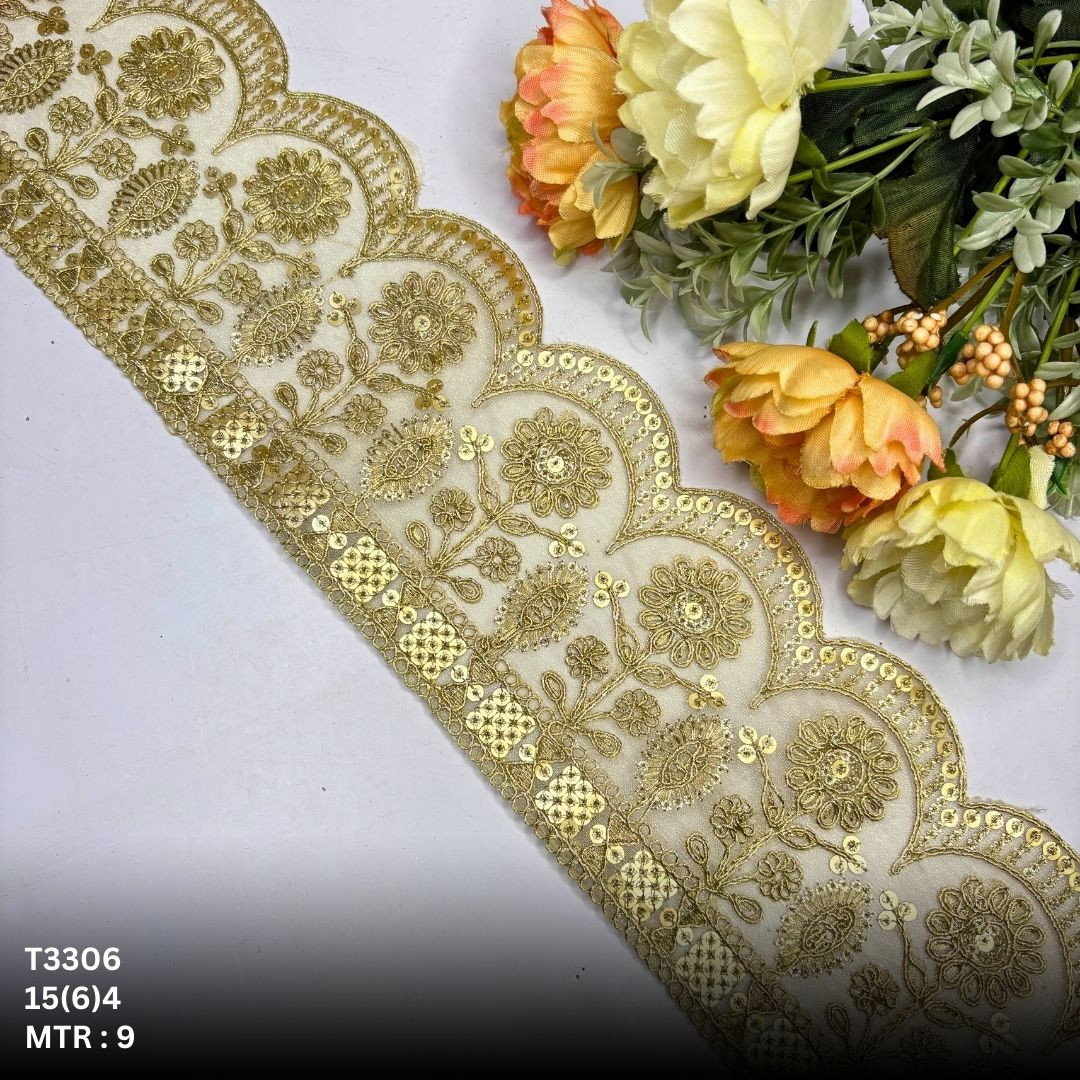 Bridal Tissue Lace Border with Sequins Work for Saree Bridal Wear